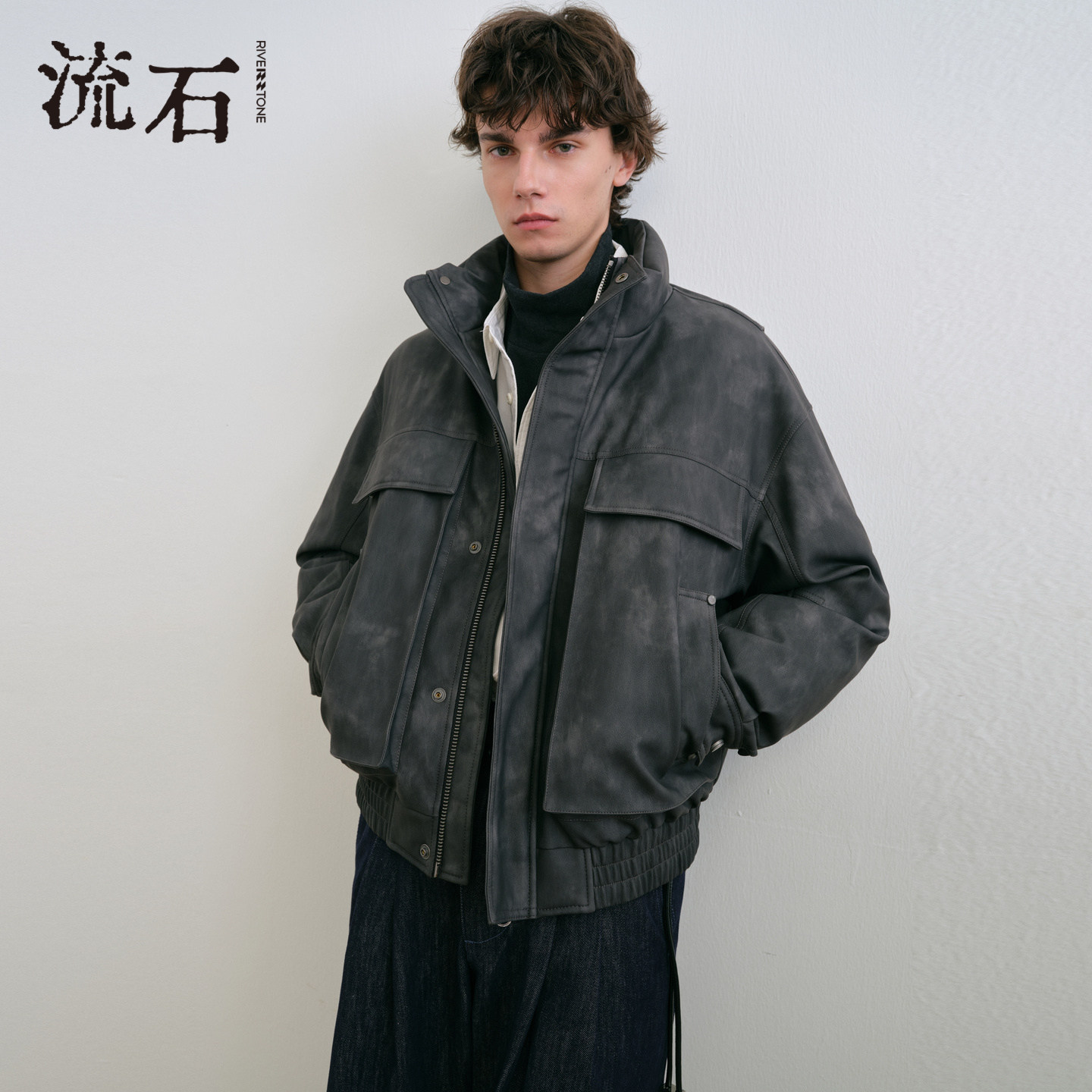 流石男装复古扎染风人造革羽绒服2025年冬季男款工装风白鸭绒外套,男装,羽绒服,淘宝优惠券,粉丝福利购,淘宝优惠卷