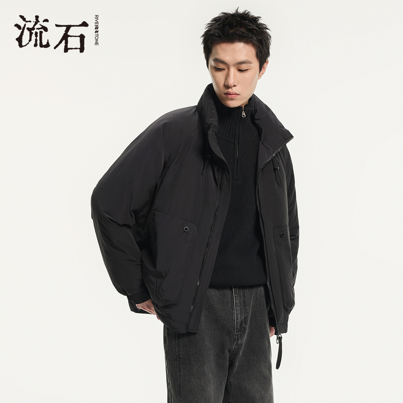 商场同款流石男装立领短款羽绒服