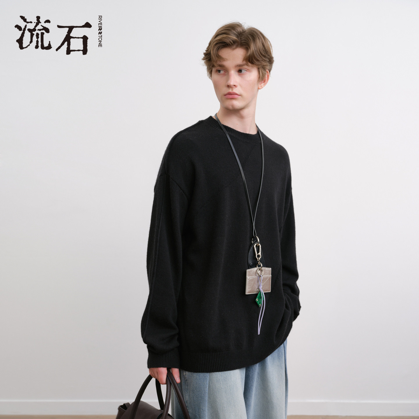 流石男装简约提花圆领长袖毛衫2025年冬季新款男士黑色羊毛针织衫,男装,针织衫/毛衣,淘宝优惠券,粉丝福利购,淘宝优惠卷