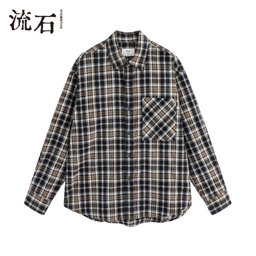 商场同款流石男装纯棉格纹衬衫潮