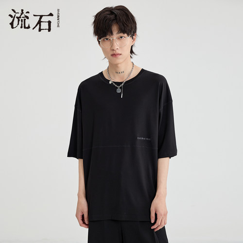流石男装复古时尚刺绣设计感短袖