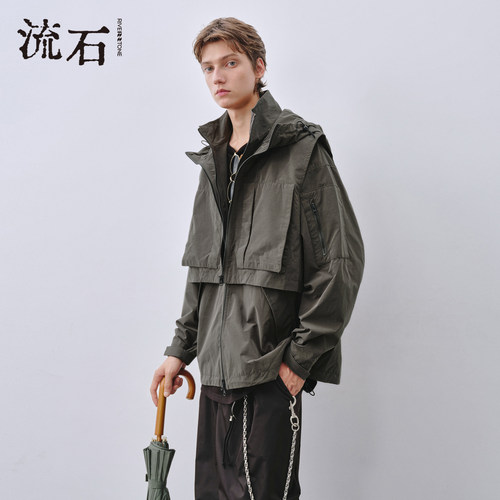商场同款流石男装两件式短款风衣