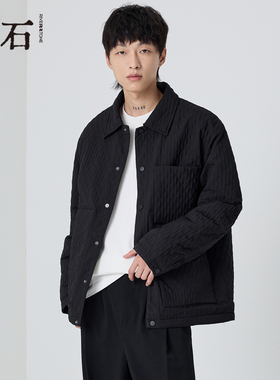 流石男装黑色高级感时尚外套2025年冬季新款男士宽松薄款棉衣夹克