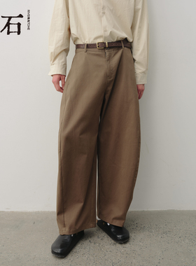 流石男装宽松复古阔腿休闲裤2026年秋季新款男士纯棉弯刀长裤子潮