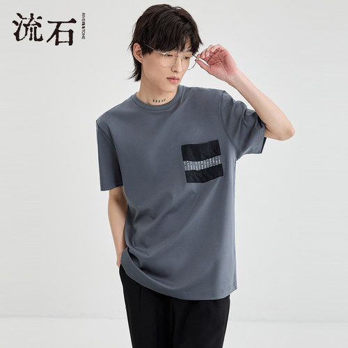 流石男装宽松设计纯棉短袖T恤潮