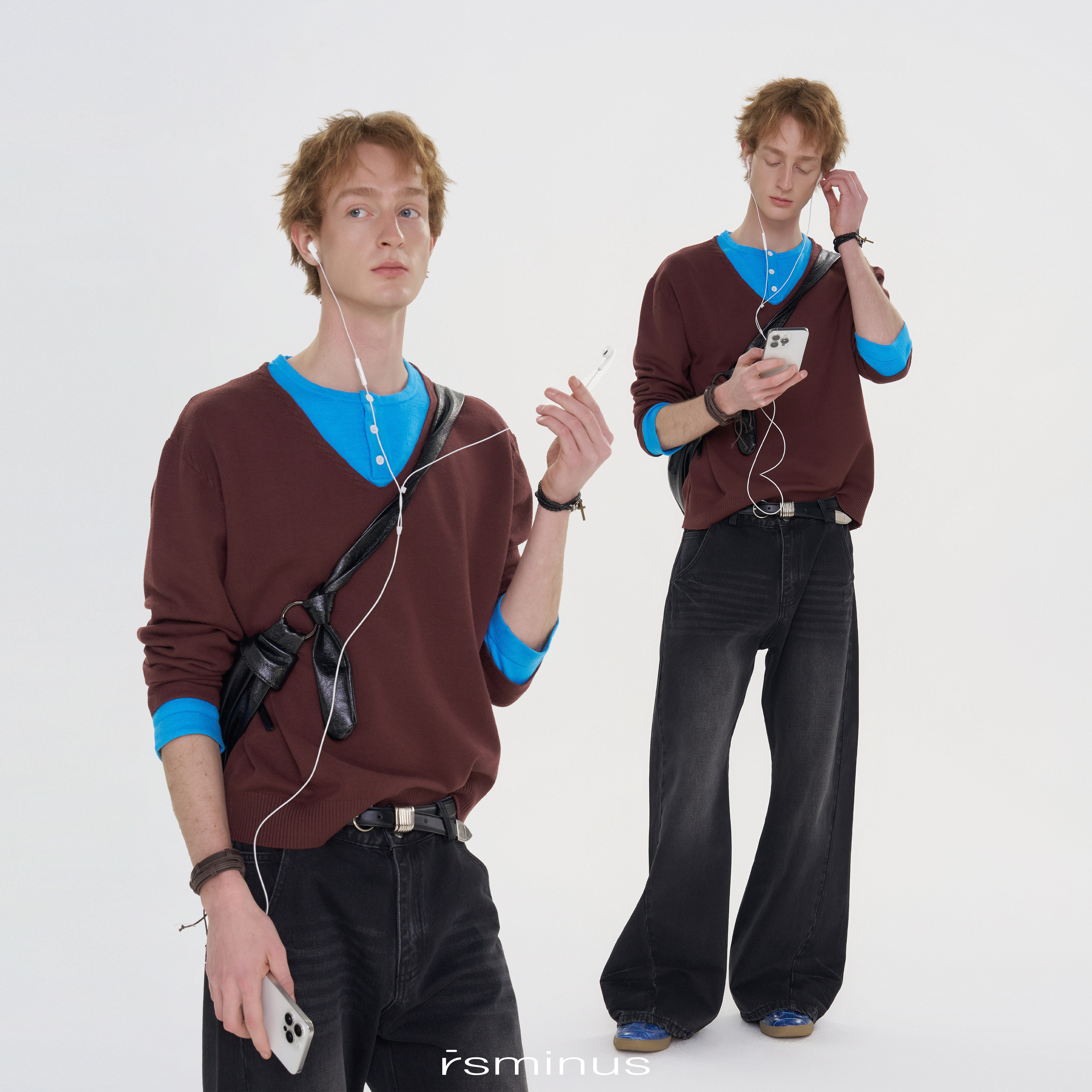 riverstone男装假两件撞色打底亨利领毛衣春季新款套头针织衫男生