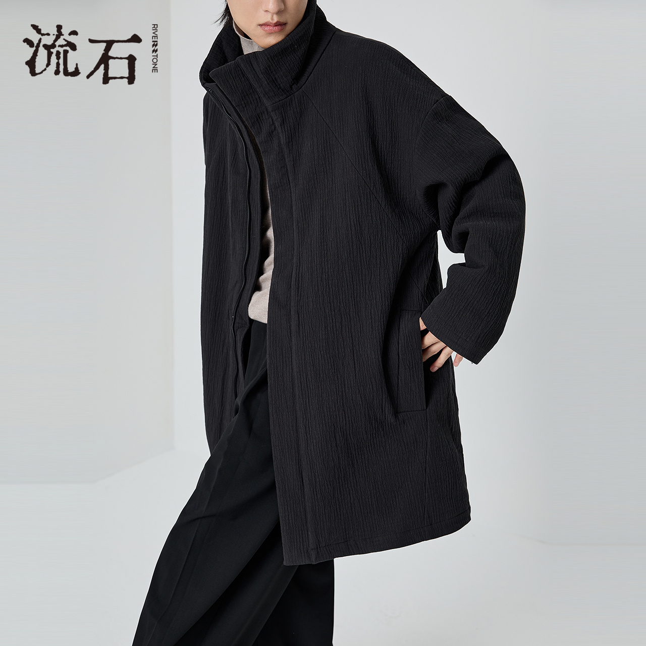 商场同款流石男装中长款羽绒外套