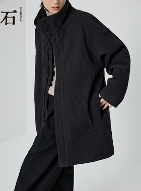 流石男装高端简约中长款羽绒服2025年冬季新款黑色保暖外套上衣男