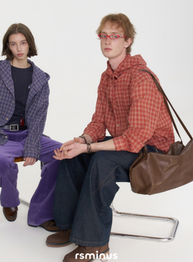 riverstone男女同款复古休闲透感连帽格子衬衫2026春季新款衬衣