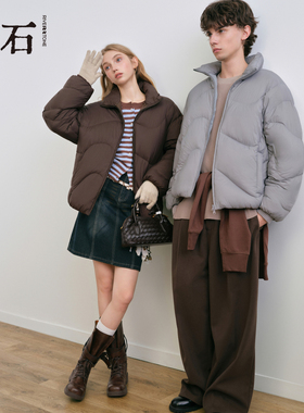 流石男装时尚加厚羽绒服2025年冬季男女立领面包服轻盈保暖外套潮