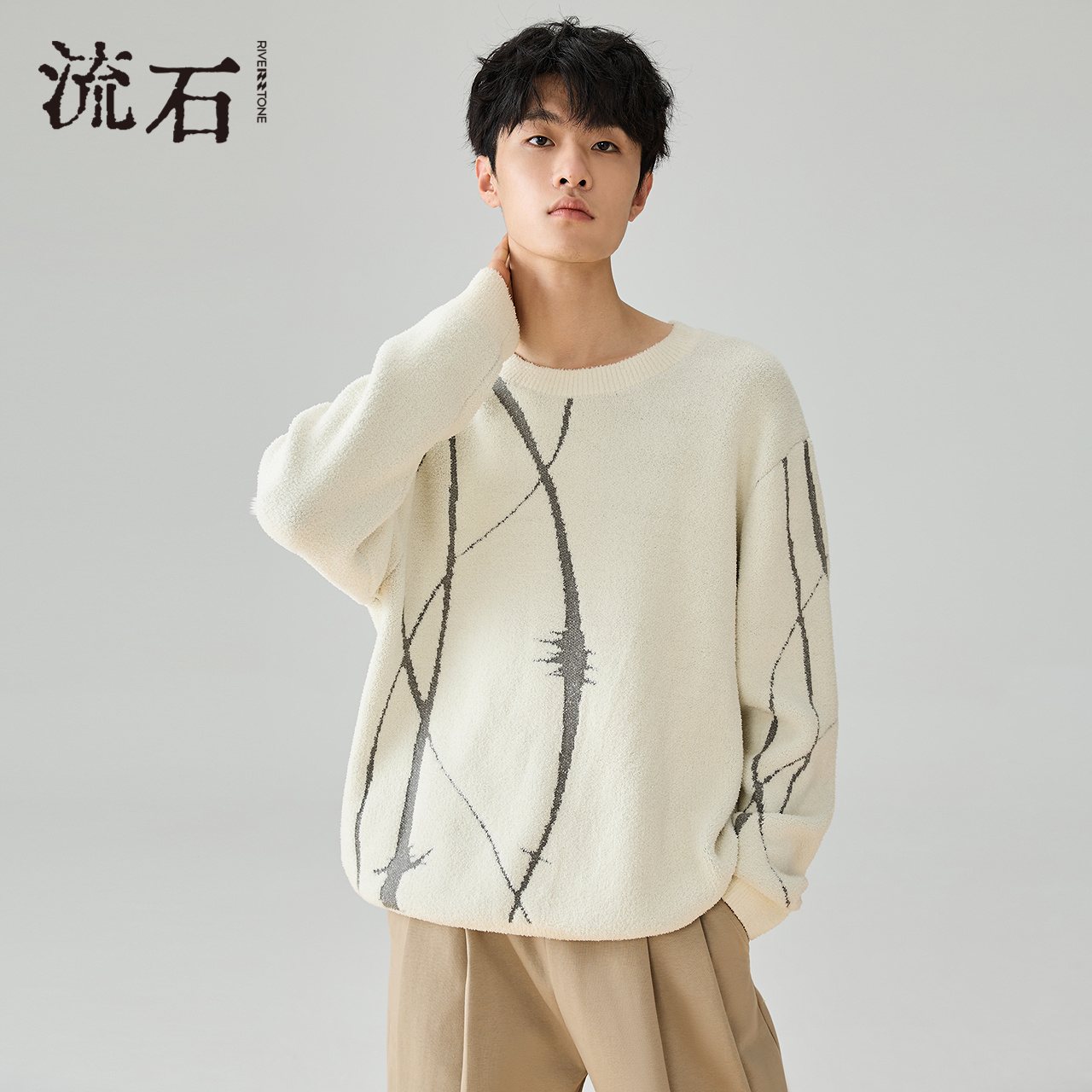 商场同款流石男装提花圆领针织衫