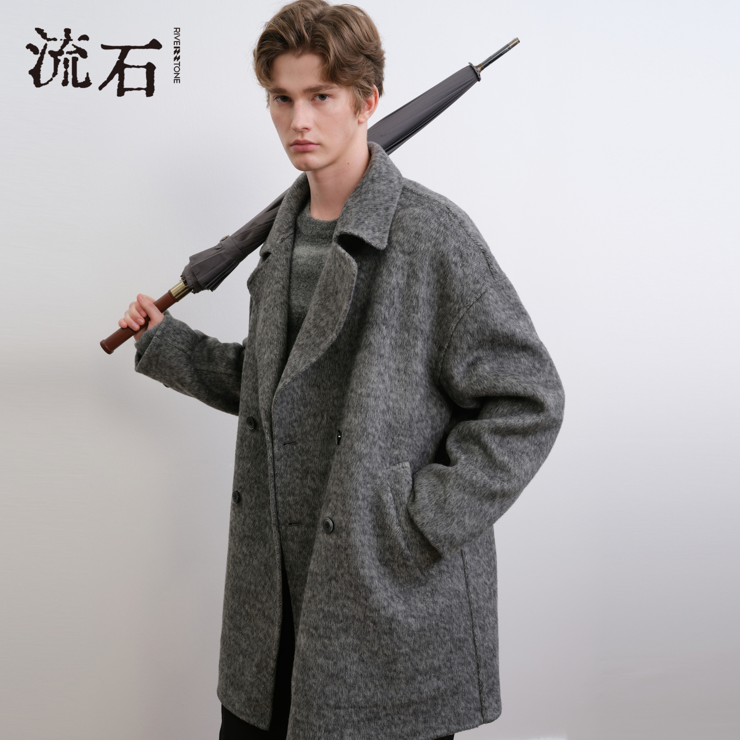 商场同款流石男装羊毛中长款大衣