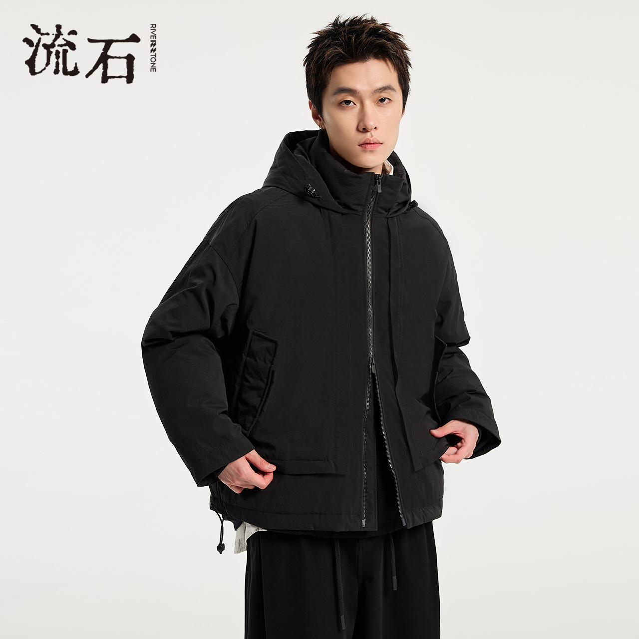 商场同款流石男装简帽短款羽绒服