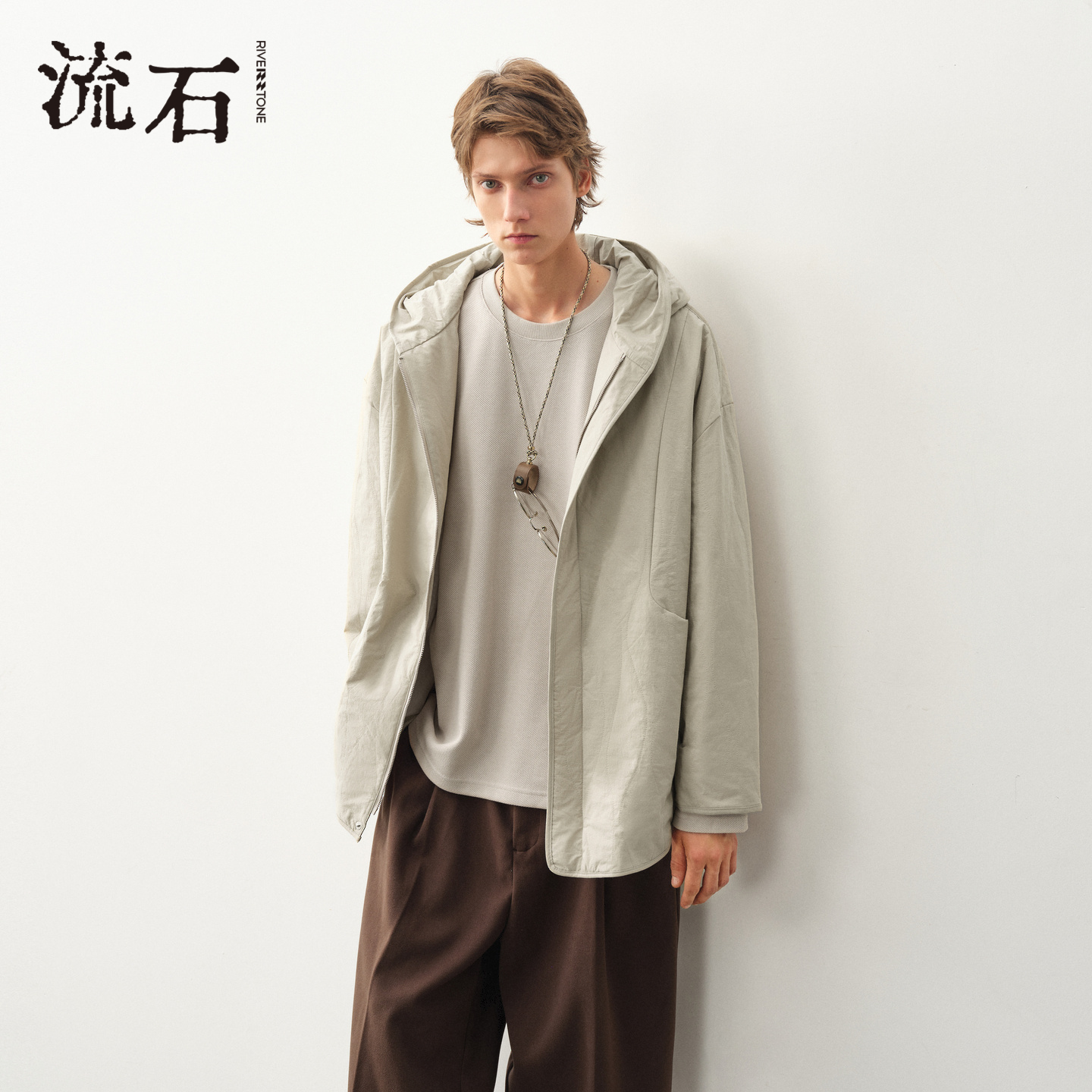 商场同款流石男装中长款连帽棉服