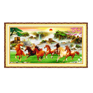 青飞精准印花马到成功壮丽山河十字绣孔雀花开富贵手工线绣越南