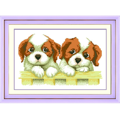 青飞栏杆趴趴狗幸福时刻十字绣