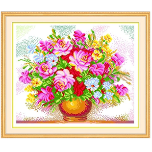 青飞3D精准印布粉红玫瑰十字绣紫罗兰玉兰魅影油画花瓶客厅包邮