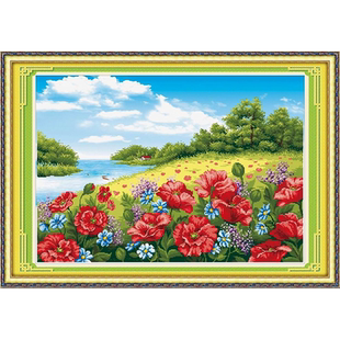 青飞3D精准印花梦幻风景十字绣乡野风情田园风景金色浪漫有钻石画