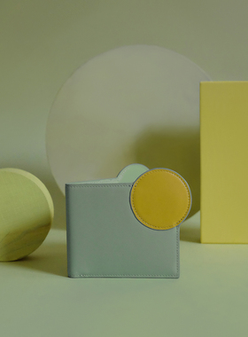 TREBLE Z 新款小太阳撞色真皮短款钱包卡夹 轻薄对折多卡位 雾绿