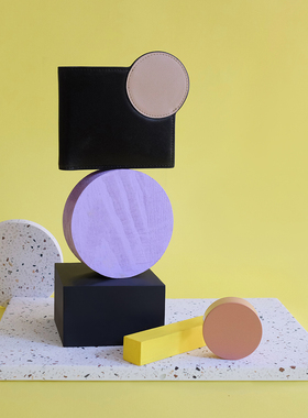 TREBLE Z 新款小太阳撞色真皮短款钱包卡夹 轻薄对折多卡位 黑色