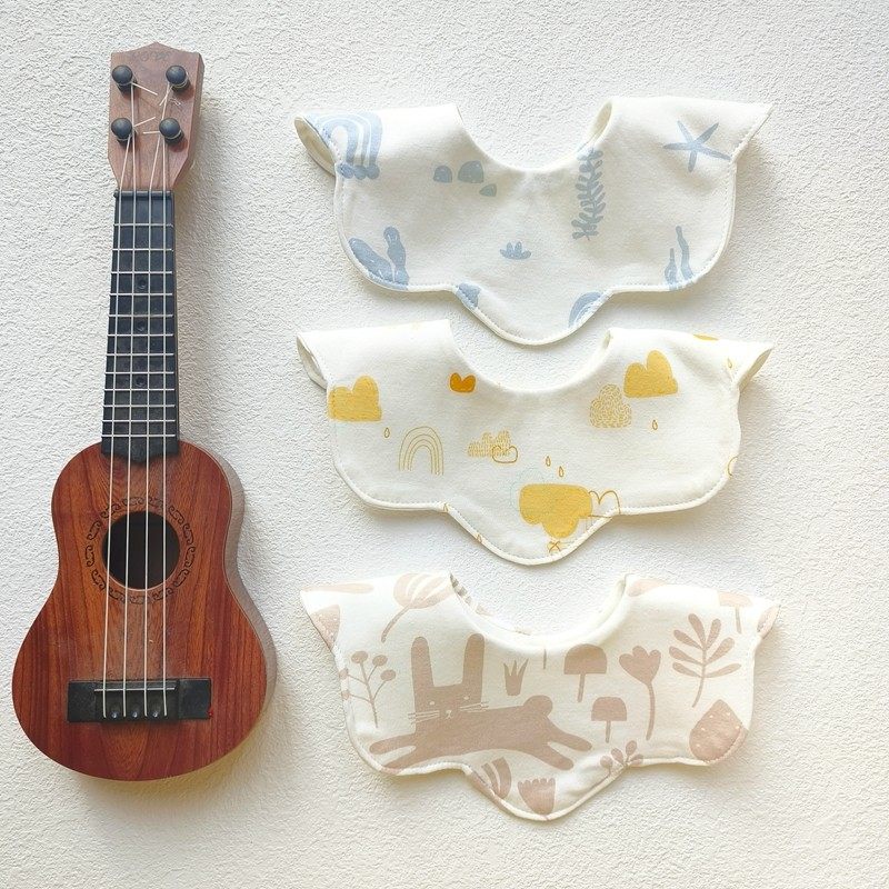 婴儿童360度双层纯棉防水接口水巾宝宝花朵a类小围嘴围巾假领子