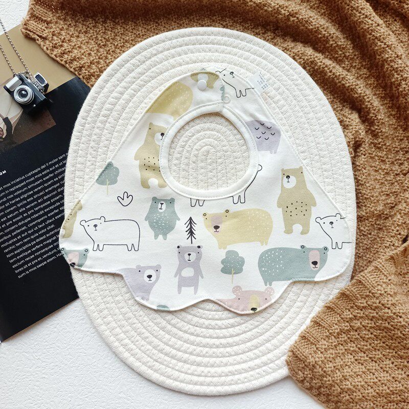 婴儿童a类纯棉防水口水巾男宝宝女童360度花朵瓣小围嘴假领子防风