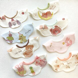 ins韩版 2岁 婴儿围嘴宝宝漫画卡通圆形防吐奶a类纯棉防水口水巾0