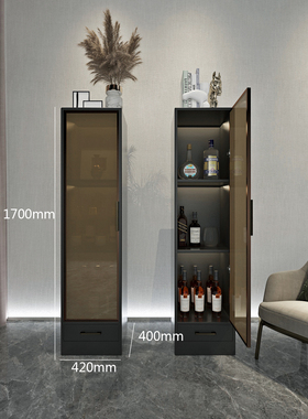 轻奢现代简约酒柜玻璃柜书柜餐边柜钢化玻璃门柜子家用小型灰色