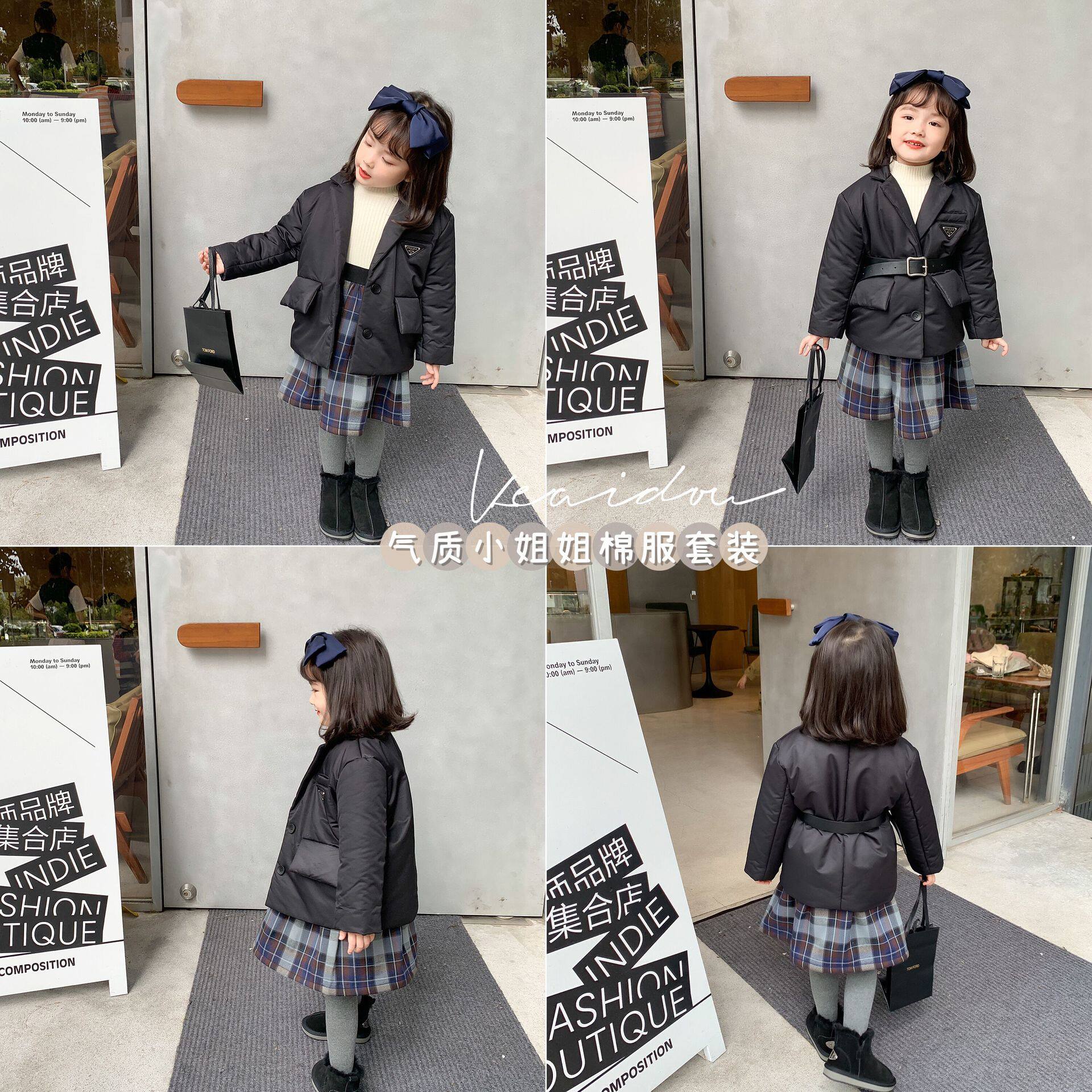韩国秋冬加绒西服棉裙子洋气套装