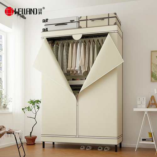 布衣柜卧室落地全封闭钢架衣橱