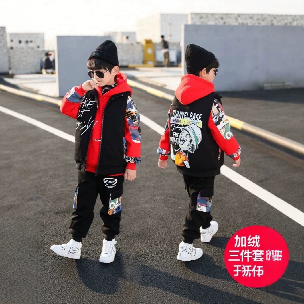 5-6-7-8-10岁男童加绒三件套冬装