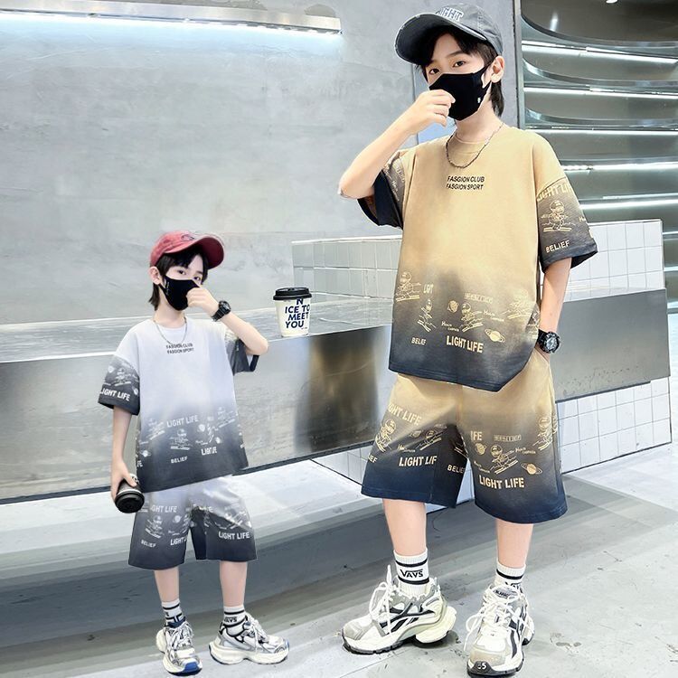 男童短袖套装2025夏季新款韩版中大儿童酷帅气男孩休闲运动两件套