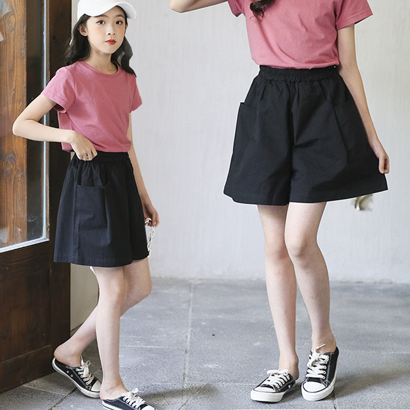 女童黑色短裤夏季外穿薄款洋气时髦大童网红夏装儿童夏款纯棉裤子