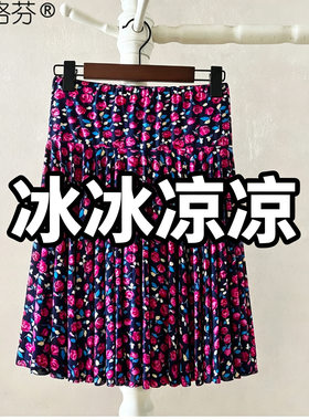 夏季短裙冰丝半身裙妈妈松紧腰中老年裙子老人女广场舞花裙跳舞裙
