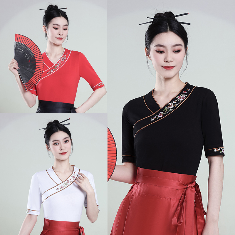 新款古风上衣搭配马面裙日常穿夏季新中式绣花短袖T恤女国风上衣,女装/女士精品,民族服装/舞台装,淘宝优惠券,粉丝福利购,淘宝优惠卷