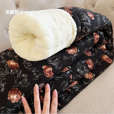 羊驼绒保暖裤棉裤女中老年加厚高腰妈妈外穿加绒东北冬羊羔绒裤子