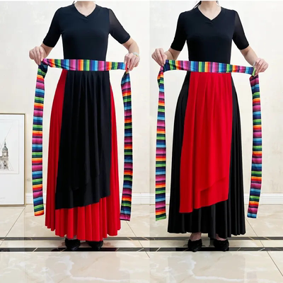 百搭跳舞飘带藏族舞民族舞裙子维族新疆围裙演出表演广场舞半身裙