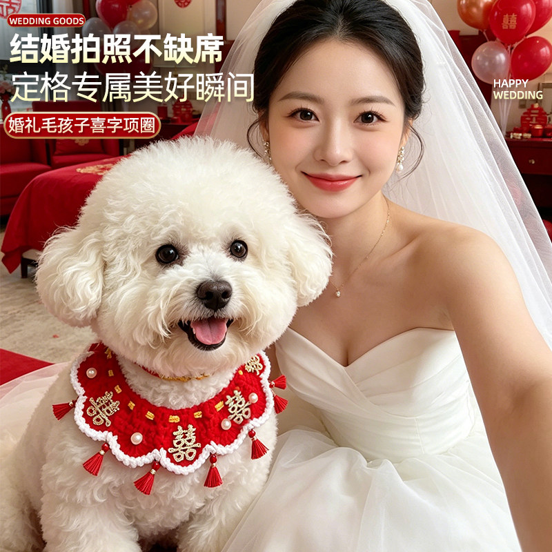 结婚喜庆宠物围脖项圈婚礼围兜
