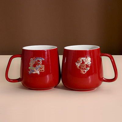 结婚红色陶瓷水杯新娘新郎喝水