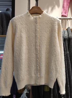 2025秋冬新款女圆领长袖纯色蕾丝针织衫毛衣打底衫磨毛棉85131