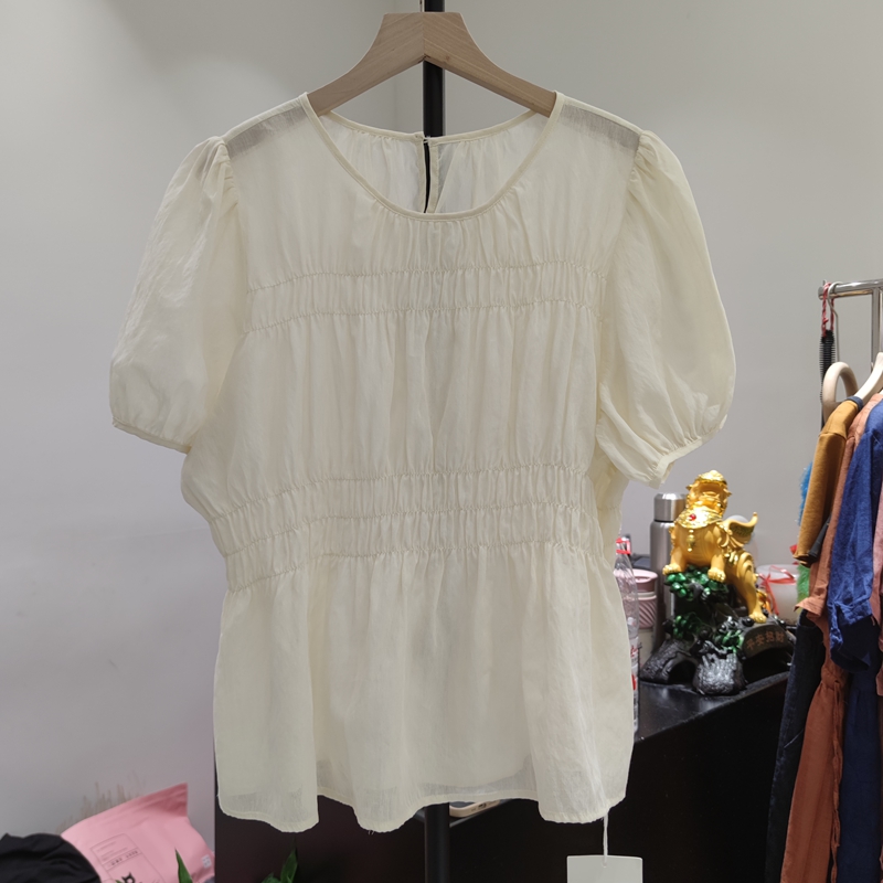 汐悦9647夏季新款天丝棉宽松显瘦泡泡短袖衬衫女百搭洋气上衣