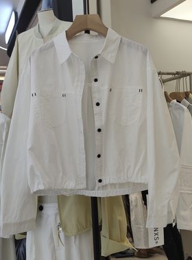 QXS5232春季新款女装翻领长袖短款外套女宽松显瘦百搭上衣女衬衫