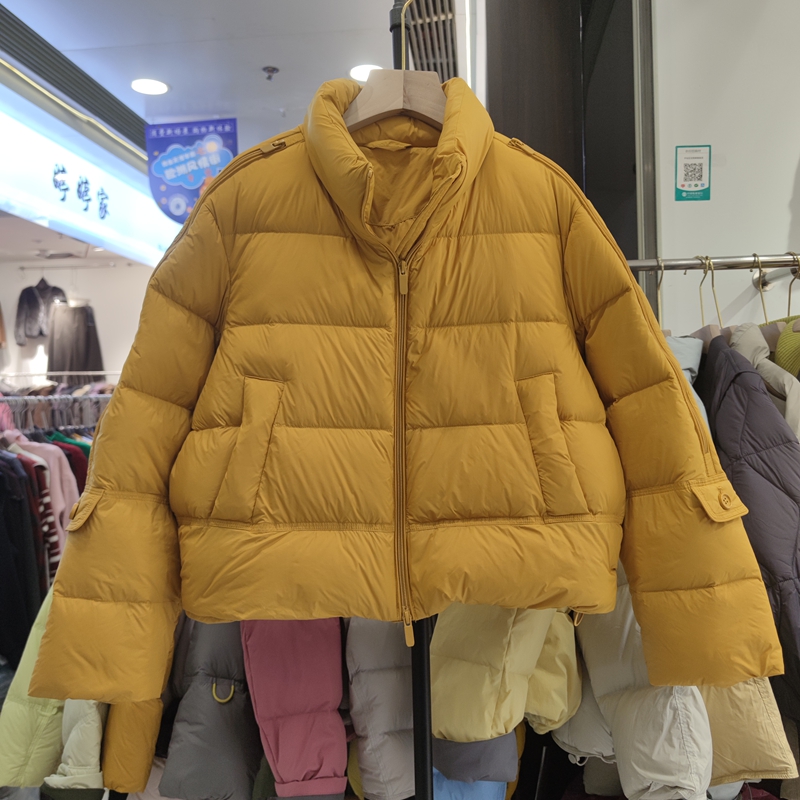 892秋冬季新款女立领长袖纯色羽绒服外套宽松保暖上衣肩膀拉链