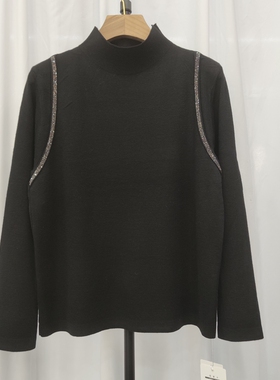 58603秋冬新款女半高领长袖针织衫毛衣套头宽松上衣打底衫镶钻春