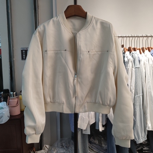 棒球服长袖 女装 短外套女宽松显瘦百搭上衣女绸面褶皱 新款 2610春季