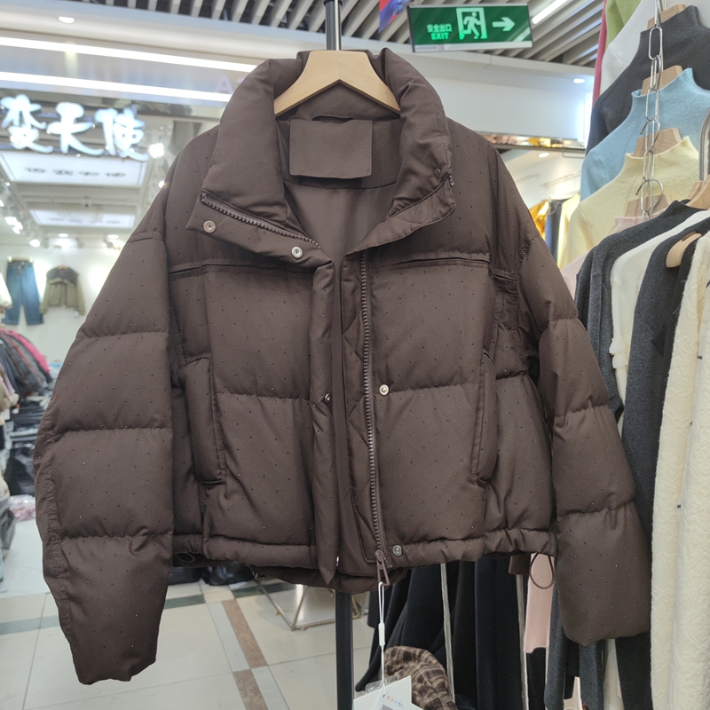 25850秋冬新款女立领长袖羽绒服外套烫钻休闲宽松专柜品质