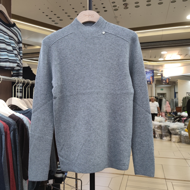 23711休闲设计感小高领长袖针织衫女秋季显瘦毛衣套头纯色打底