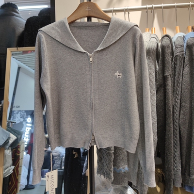 965春季新款女连帽长袖针织衫毛衣开衫外套宽松显瘦纯色拉链