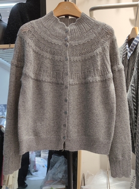 75170春女半高领长袖针织衫毛衣开衫外套上衣蕾丝花边领口打底衫
