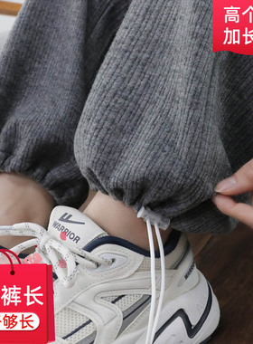 灰色仿羊毛绒运动裤女高个子加长直筒裤高腰超长卫裤抽绳束脚裤潮